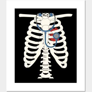 Skelton Rib cage With Stethoscope Funny Halloween Posters and Art